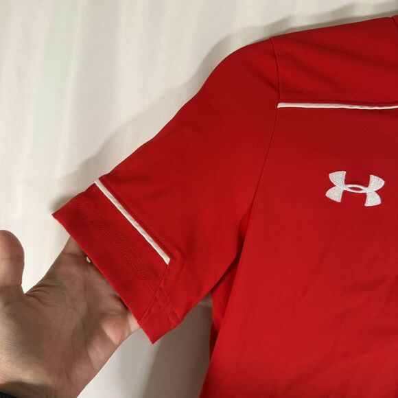 Under Armour Shirt Boys YMD Red Short Sleeve 1/4 Zip Pullover Crew Neck - Picture 3 of 10